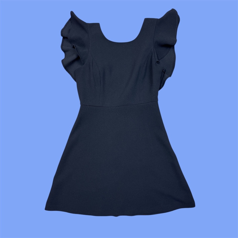BCBGMAXAZRIA Black‎ Flutter Sleeve Fit Flare Dress Size 2